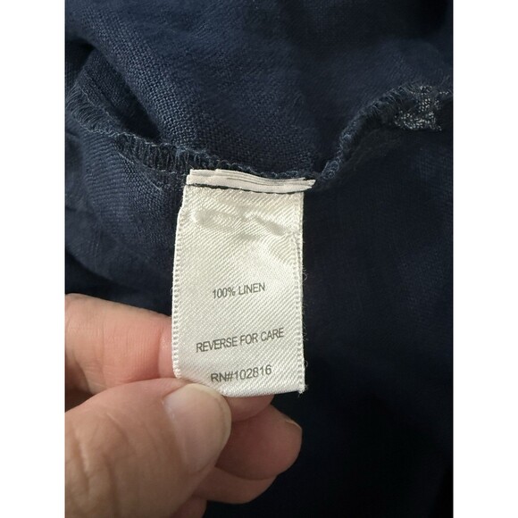 Garnet Hill Women's XL Navy Blue Linen Button-Front Midi Dress Beach Coastal - Picture 10 of 11